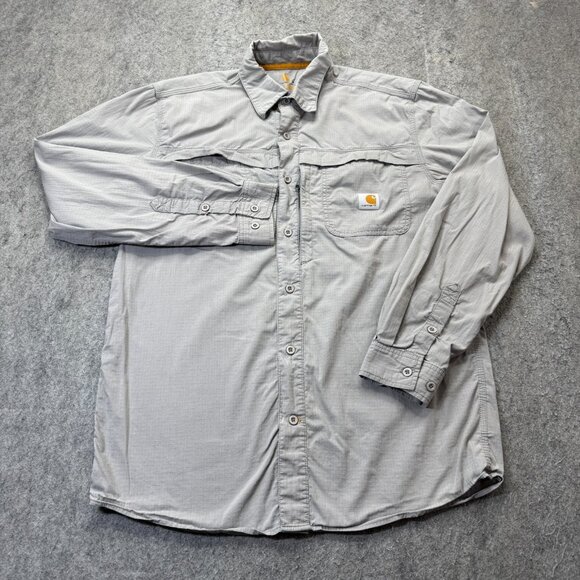 Carhartt Force Mandan Shirt Men M Gray Ripstop Nylon Cotton Long Sleeve Solid - Picture 2 of 16